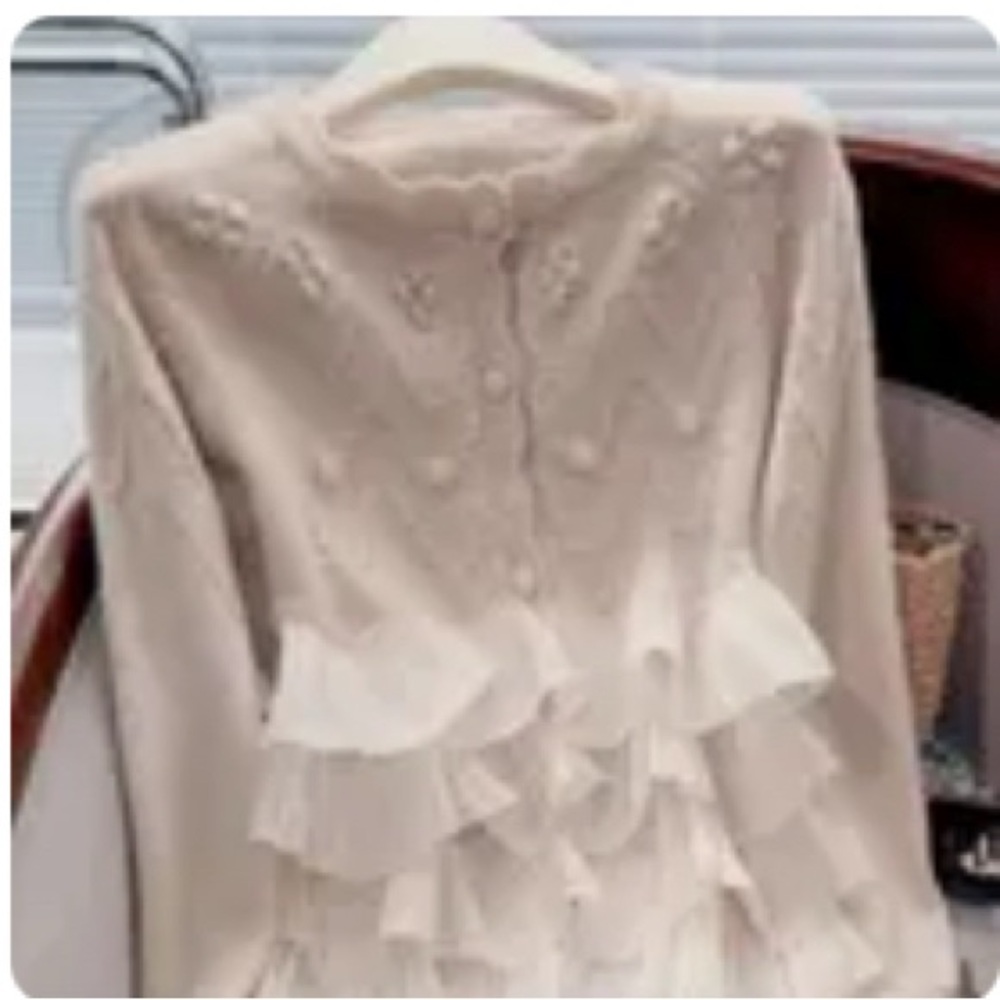 Elegant Apricot Ruffled Cardigan, new no tags
